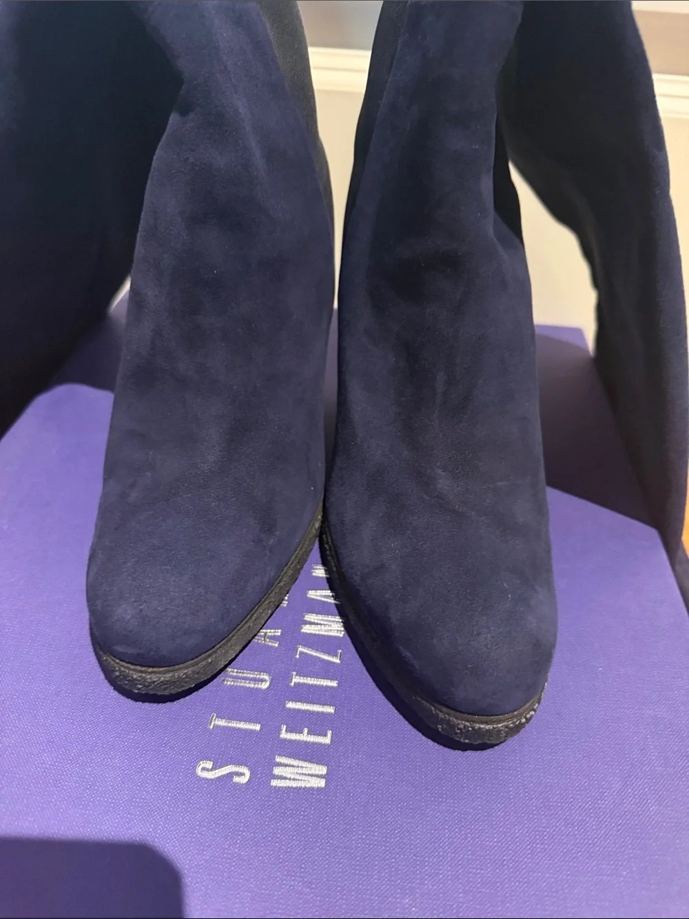Stuart Weitzman Navy Suede Over-the-Knee Boots
